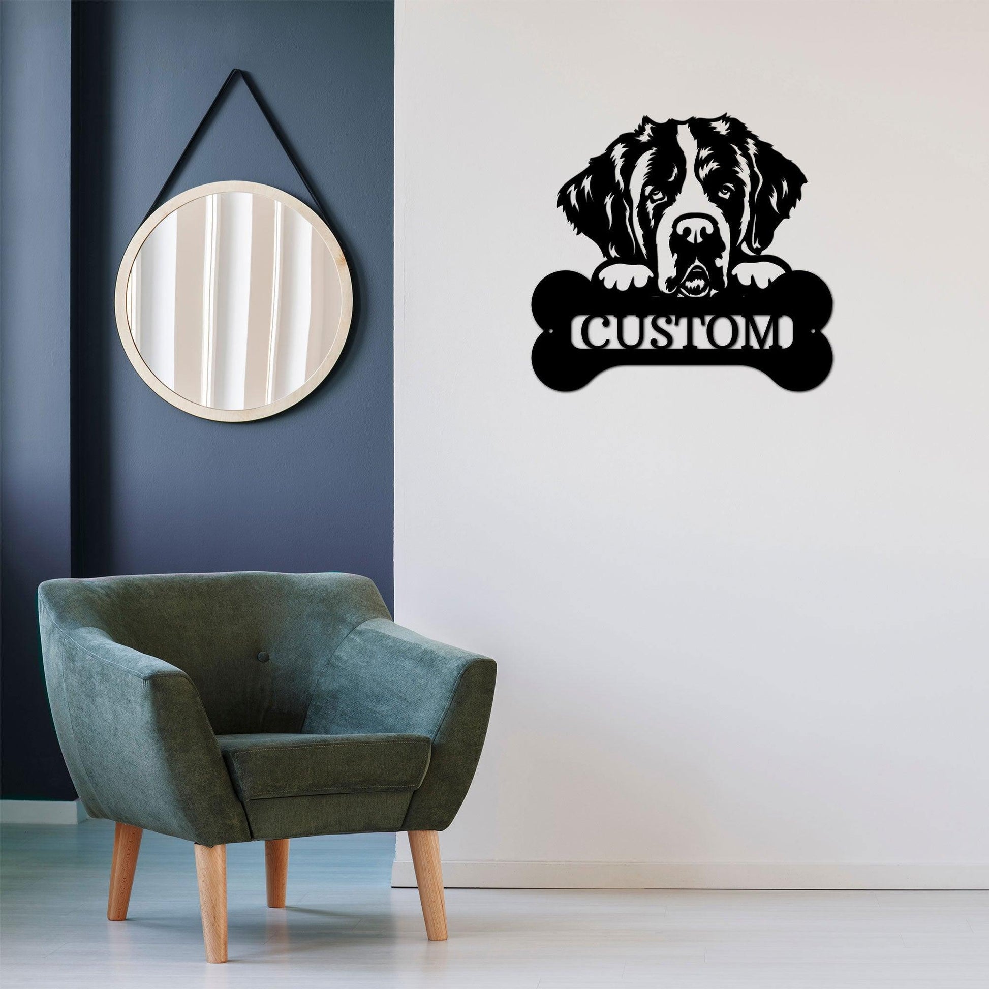 St. Bernard Dog Custom Name Metal Art Wall Sign - Mallard Moon Gift Shop
