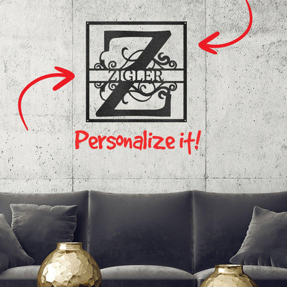 Personalized Split Square Custom Initial and Name Steel Wall Sign Metal Art - Mallard Moon Gift Shop