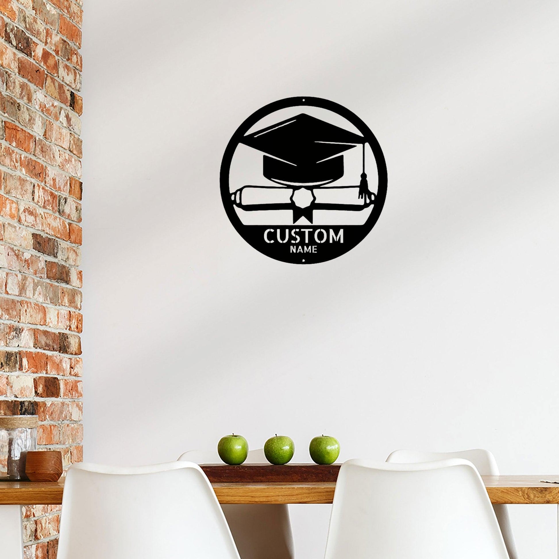 Graduation Cap and Diploma Custom Name Metal Art Wall Sign - Mallard Moon Gift Shop
