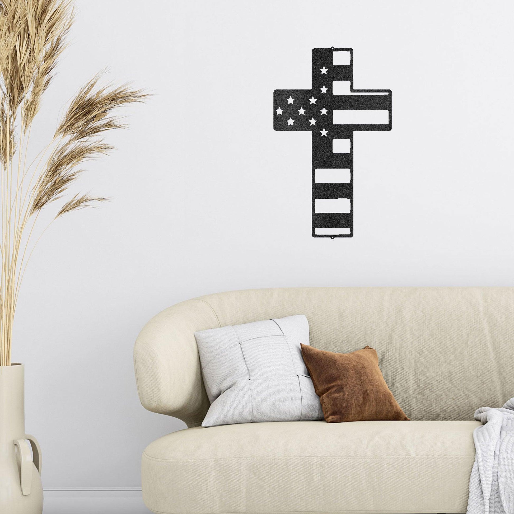 American Flag Cross Metal Art Wall Sign - Mallard Moon Gift Shop