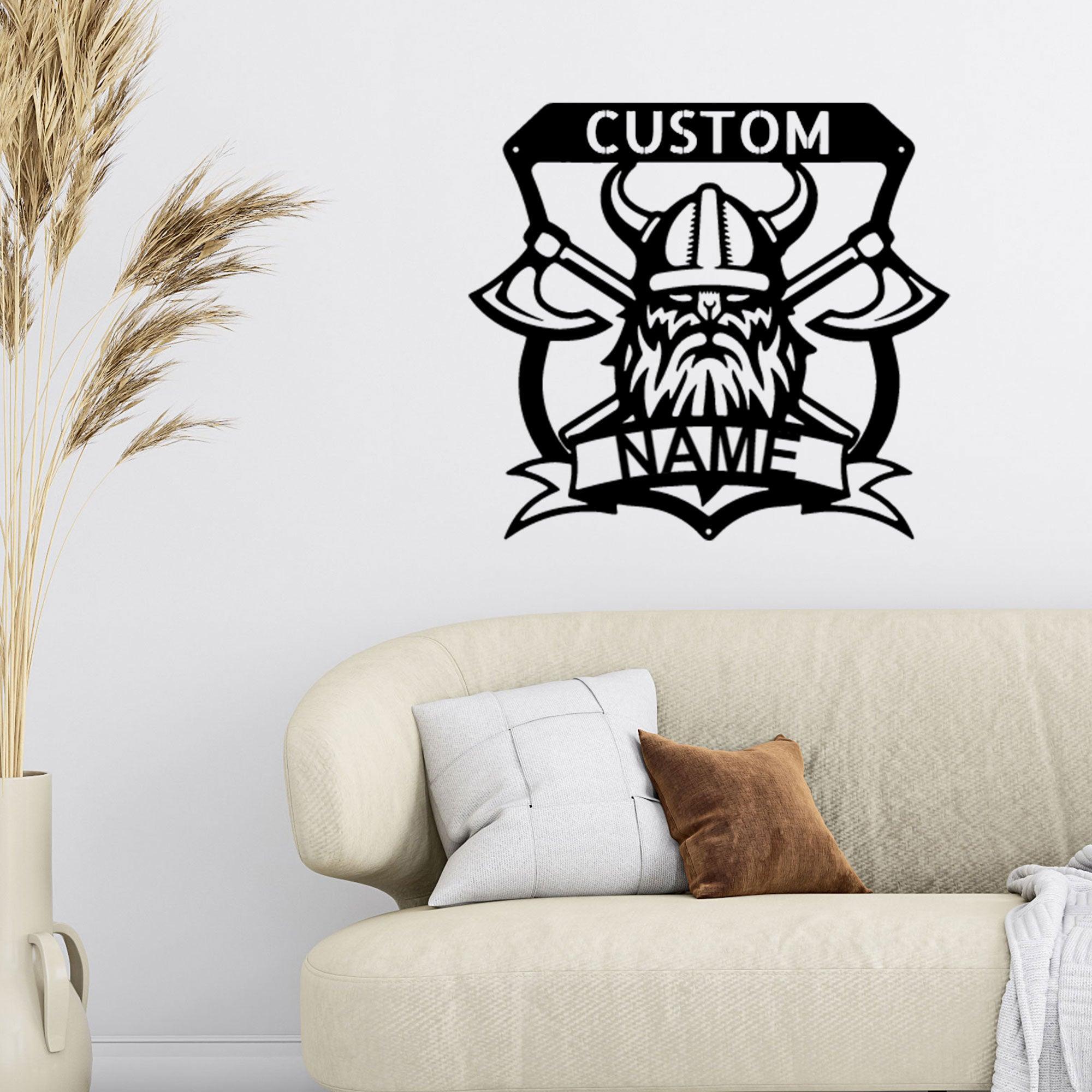 Viking Battle Axe Plaque Monogram Personalized Name Indoor Outdoor Steel Wall Sign Metal Art - Mallard Moon Gift Shop