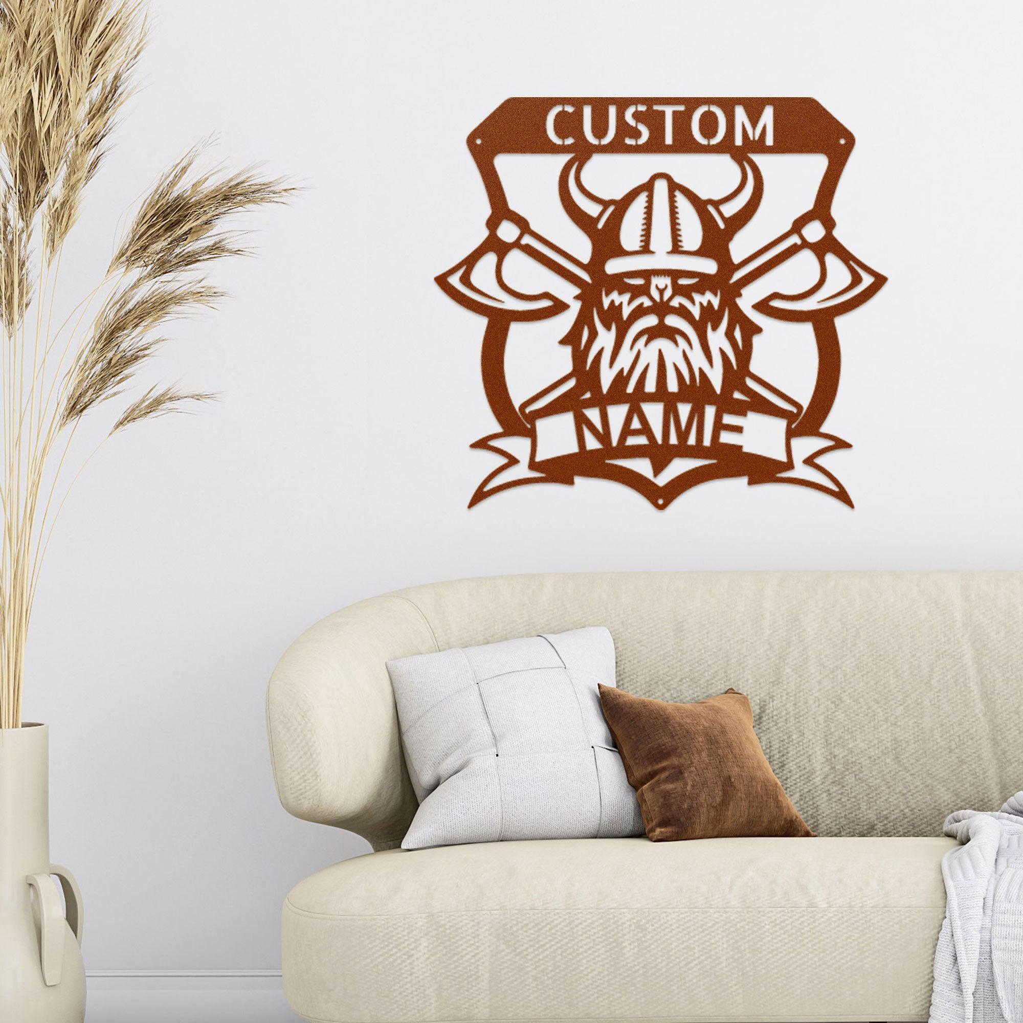 Viking Battle Axe Plaque Monogram Personalized Name Indoor Outdoor Steel Wall Sign Metal Art - Mallard Moon Gift Shop
