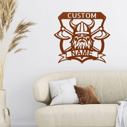 Viking Battle Axe Plaque Monogram Personalized Name Indoor Outdoor Steel Wall Sign Metal Art - Mallard Moon Gift Shop