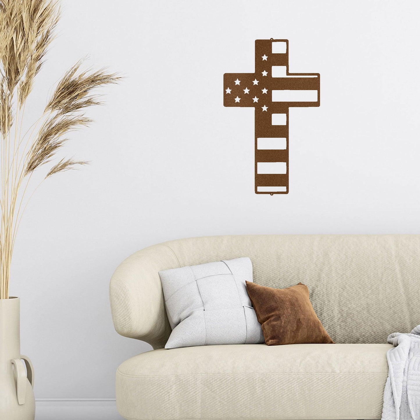 American Flag Cross Metal Art Wall Sign - Mallard Moon Gift Shop