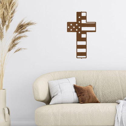 American Flag Cross Metal Art Wall Sign - Mallard Moon Gift Shop