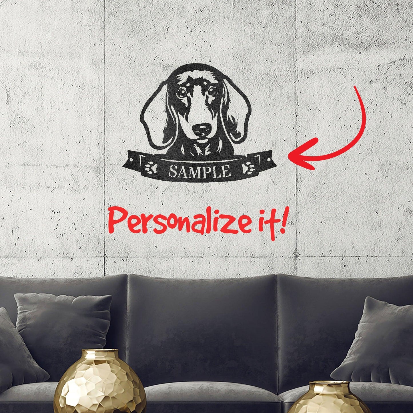 Dachshund Face Shorthaired Custom Name Metal Art Wall Sign - Mallard Moon Gift Shop