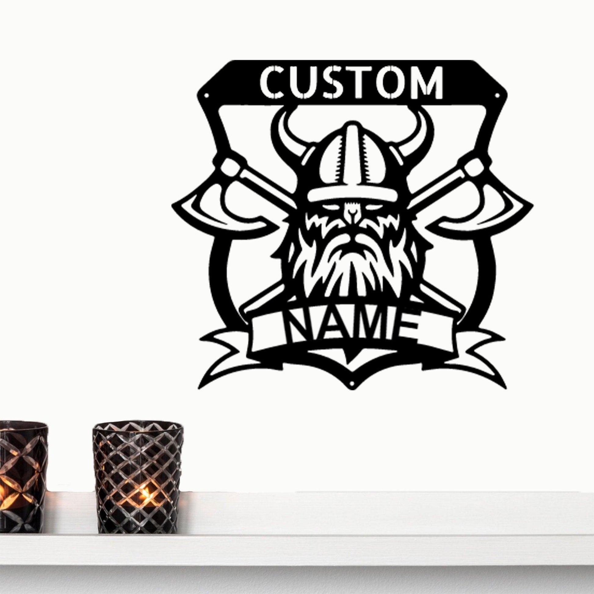 Viking Battle Axe Plaque Monogram Personalized Name Indoor Outdoor Steel Wall Sign Metal Art - Mallard Moon Gift Shop