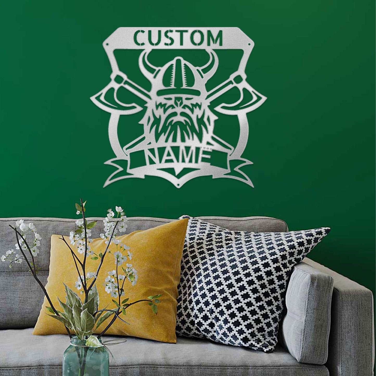Viking Battle Axe Plaque Monogram Personalized Name Indoor Outdoor Steel Wall Sign Metal Art - Mallard Moon Gift Shop