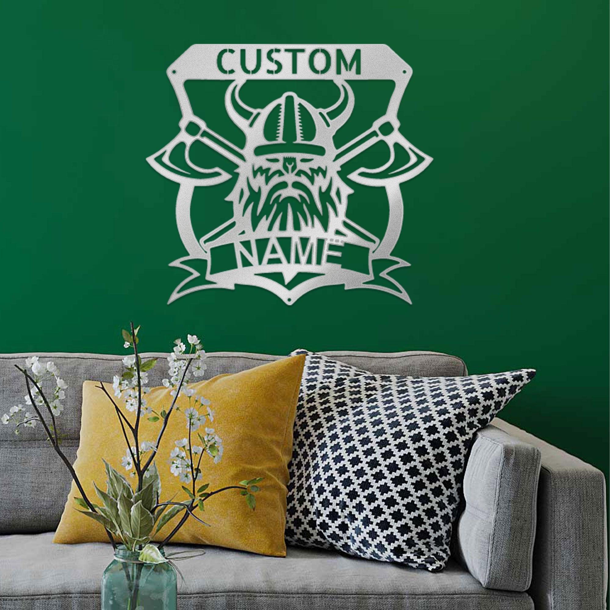 Viking Battle Axe Plaque Monogram Personalized Name Indoor Outdoor Steel Wall Sign Metal Art - Mallard Moon Gift Shop