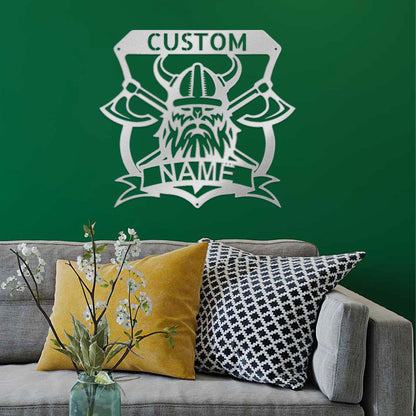 Viking Battle Axe Plaque Monogram Personalized Name Indoor Outdoor Steel Wall Sign Metal Art - Mallard Moon Gift Shop