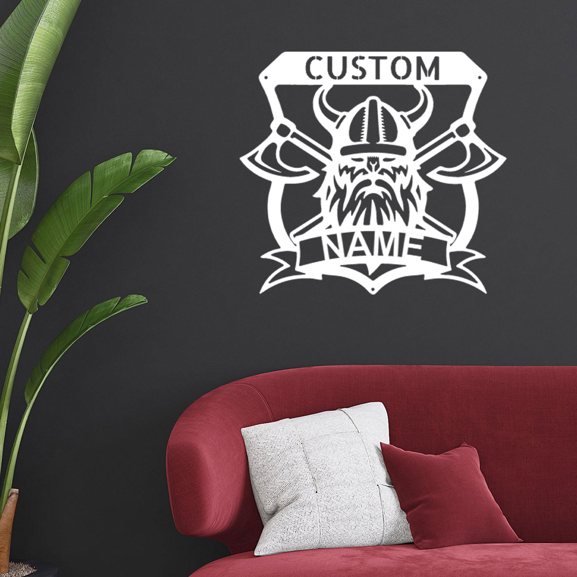 Viking Battle Axe Plaque Monogram Personalized Name Indoor Outdoor Steel Wall Sign Metal Art - Mallard Moon Gift Shop
