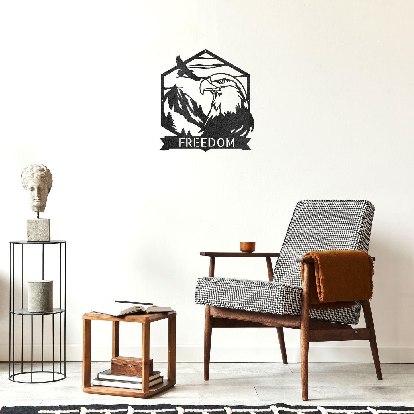 Bald Eagle Mountain Scene Custom Name Metal Art Wall Sign - Mallard Moon Gift Shop