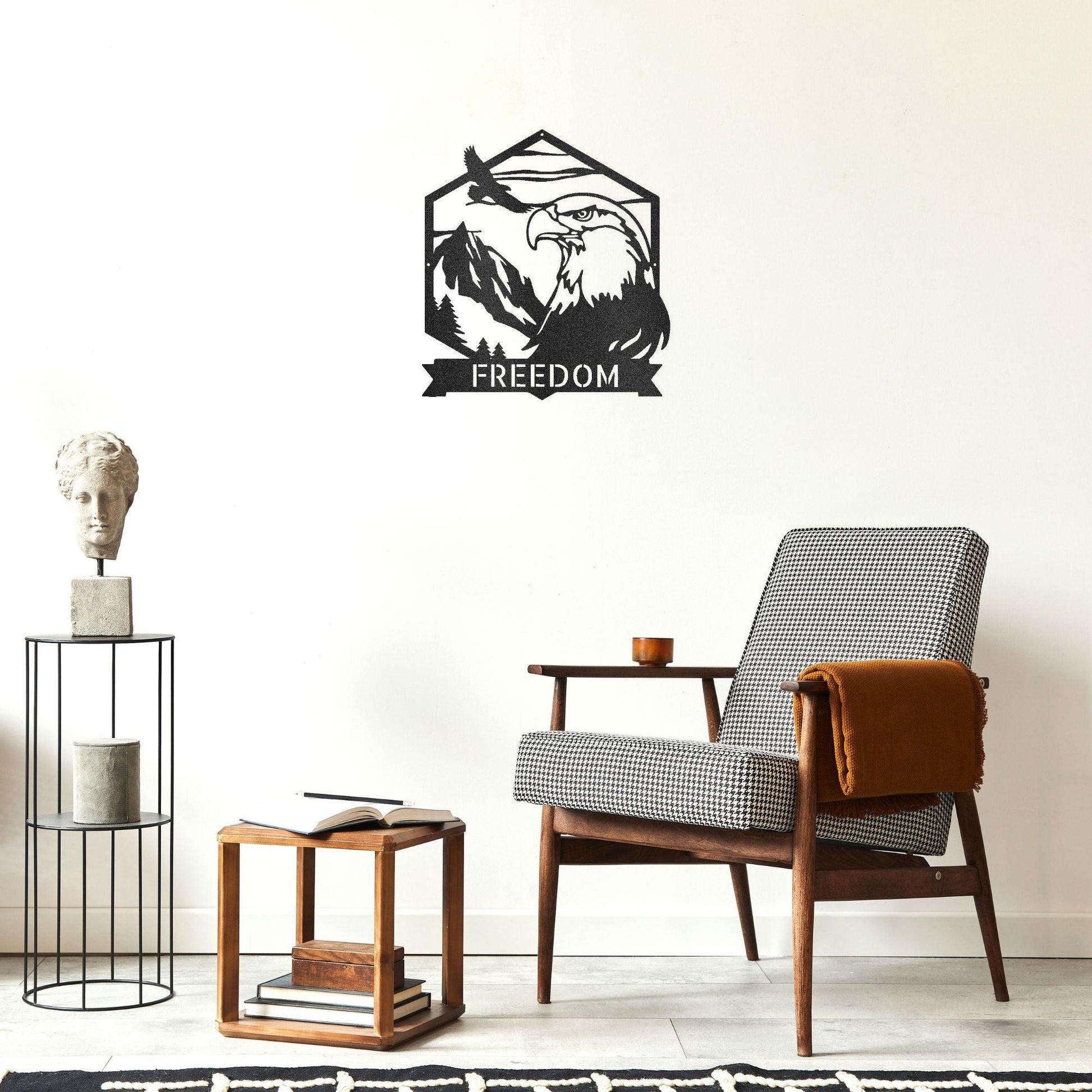 Bald Eagle Mountain Scene Custom Name Metal Art Wall Sign - Mallard Moon Gift Shop