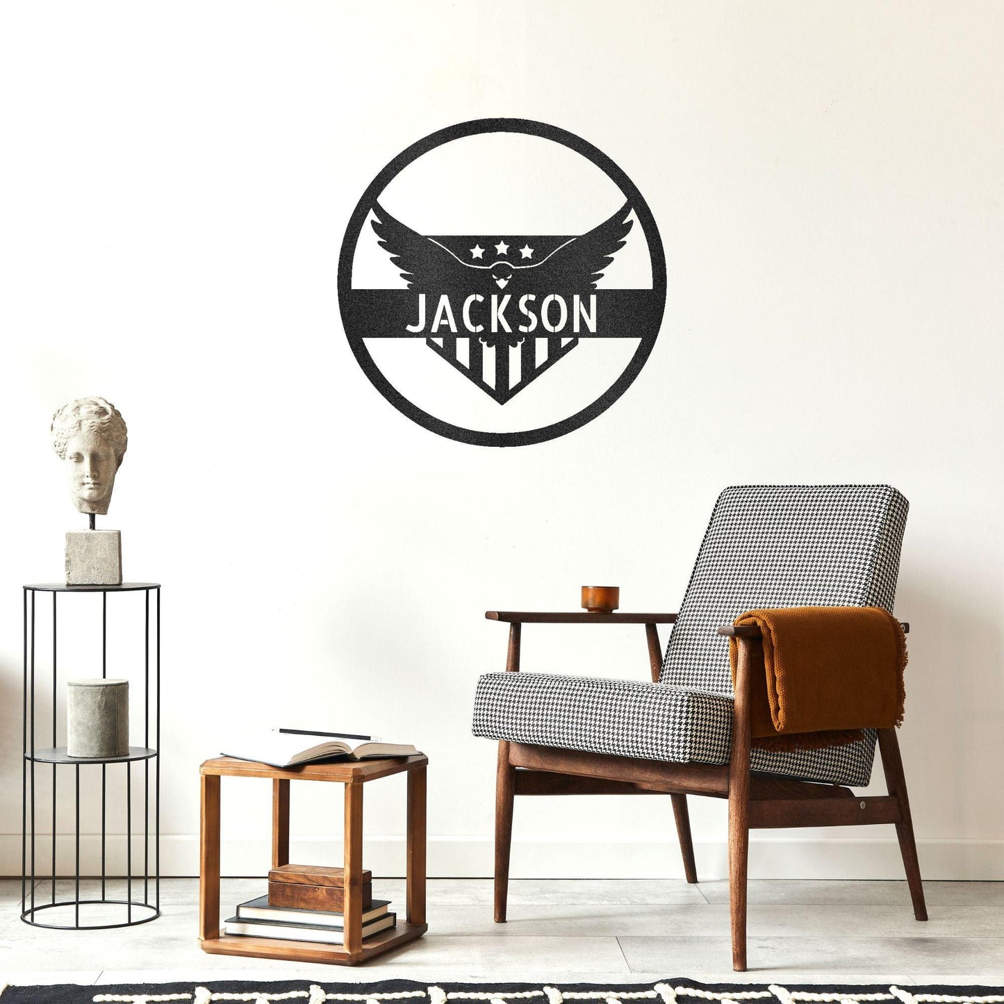 Attacking Eagle Monogram Personalized Indoor Outdoor Steel Wall Sign Art - Mallard Moon Gift Shop