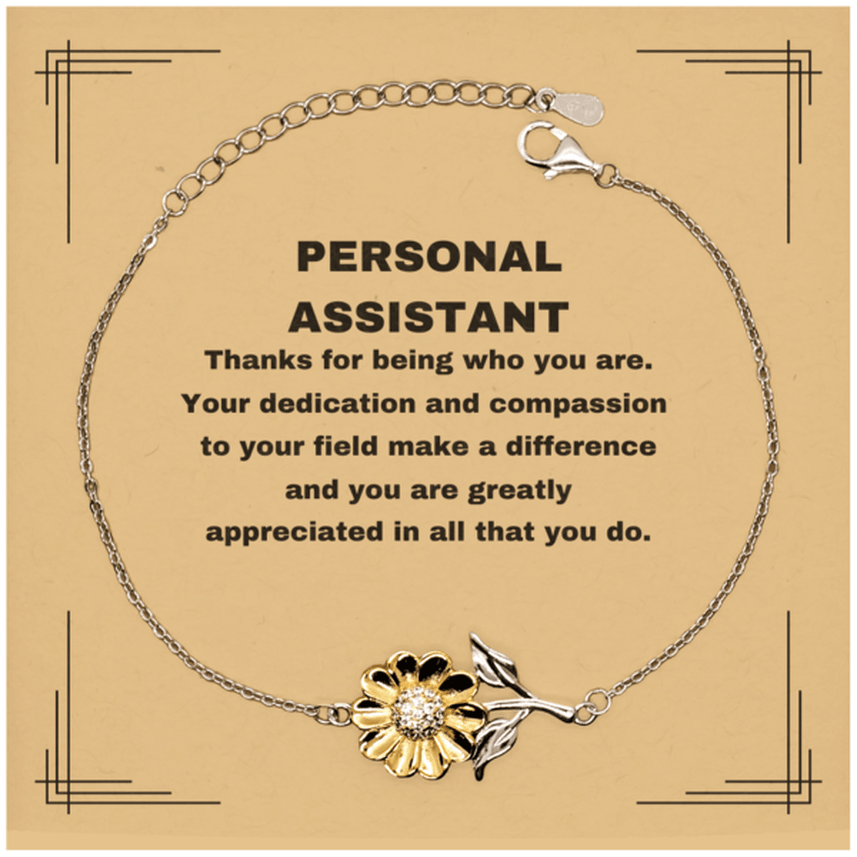 Personal Assistant Sunflower Bracelet - Thanks for being who you are - Birthday Christmas Jewelry Gifts Coworkers Colleague Boss - Mallard Moon Gift Shop
