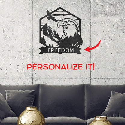 Bald Eagle Mountain Scene Custom Name Metal Art Wall Sign - Mallard Moon Gift Shop
