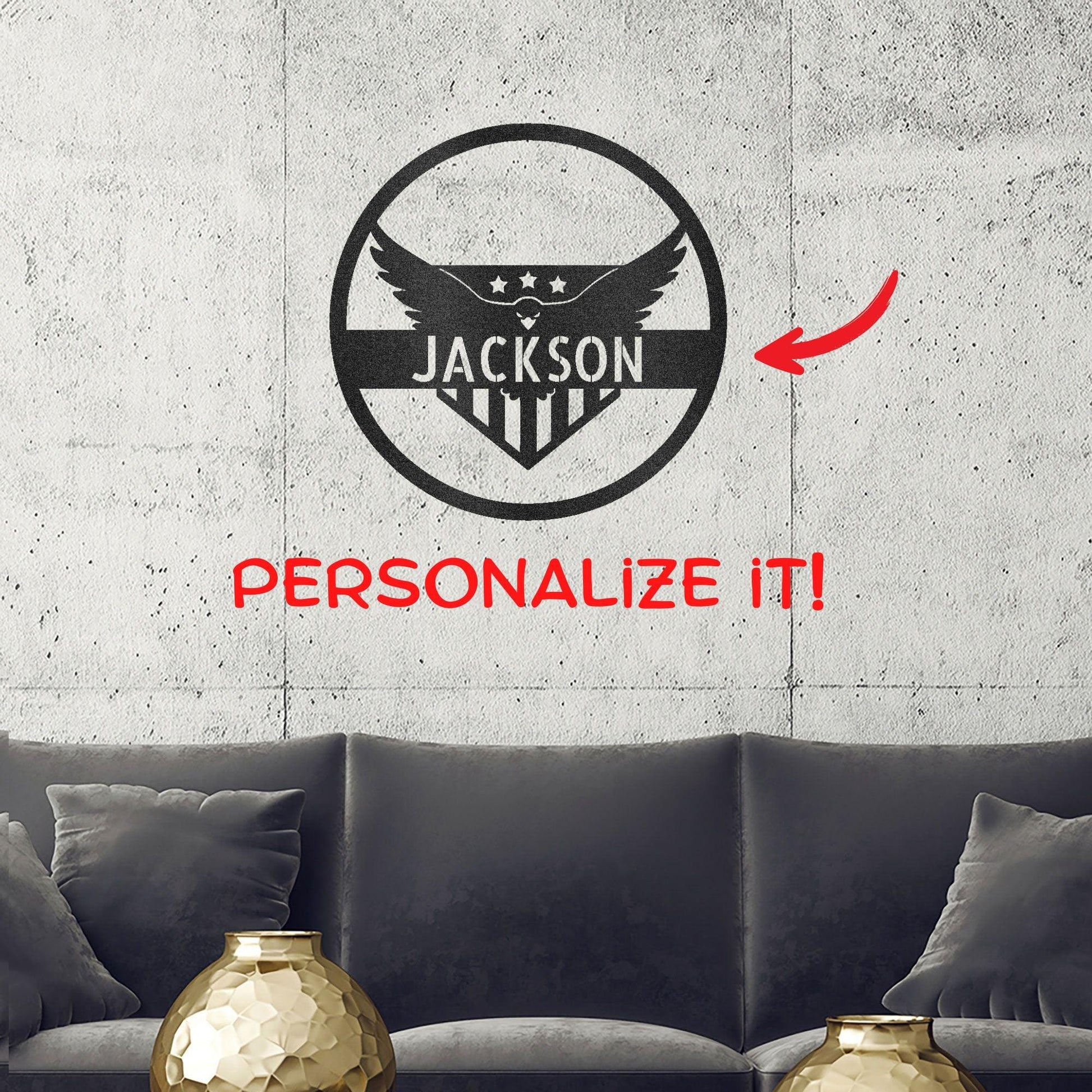 Attacking Eagle Monogram Personalized Indoor Outdoor Steel Wall Sign Art - Mallard Moon Gift Shop