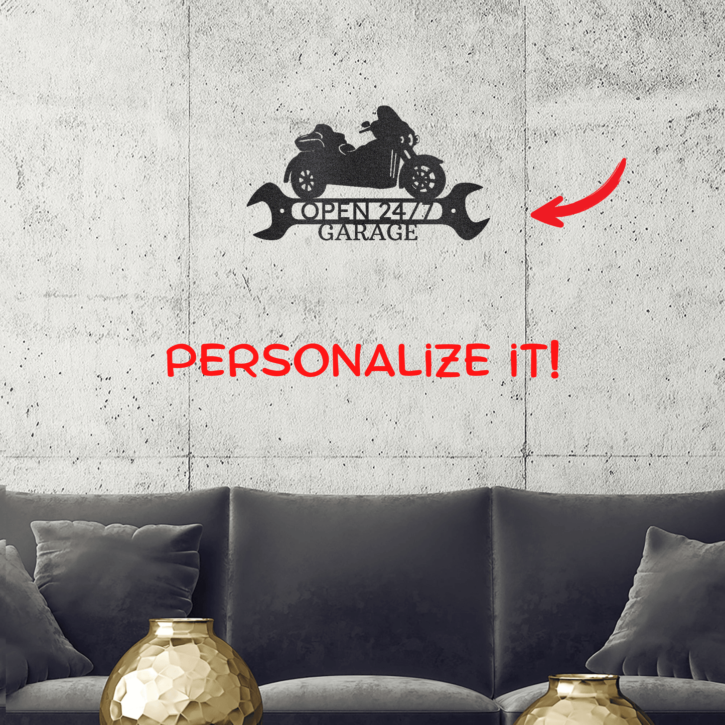 Trike Motorcycle Shop Custom Monogram Metal Art Wall Sign - Mallard Moon Gift Shop