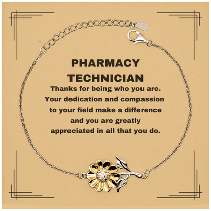 Pharmacy Technician Sunflower Bracelet - Thanks for being who you are - Birthday Christmas Jewelry Gifts Coworkers Colleague Boss - Mallard Moon Gift Shop