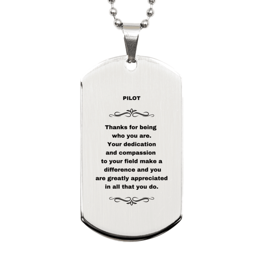 Pilot Silver Dog Tag Engraved Necklace - Thanks for being who you are - Birthday Christmas Jewelry Gifts Coworkers Colleague Boss - Mallard Moon Gift Shop