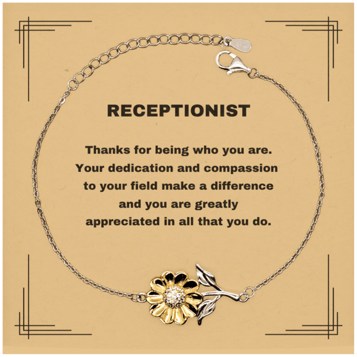 Receptionist Sunflower Bracelet - Thanks for being who you are - Birthday Christmas Jewelry Gifts Coworkers Colleague Boss - Mallard Moon Gift Shop