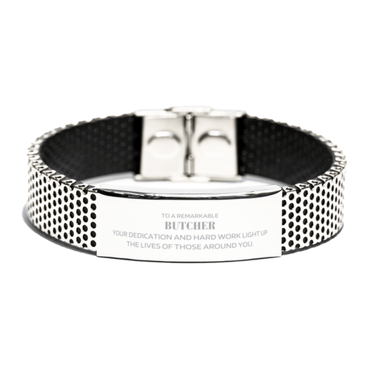 Remarkable Butcher Gifts, Your dedication and hard work, Inspirational Birthday Christmas Unique Stainless Steel Bracelet For Butcher, Coworkers, Men, Women, Friends - Mallard Moon Gift Shop