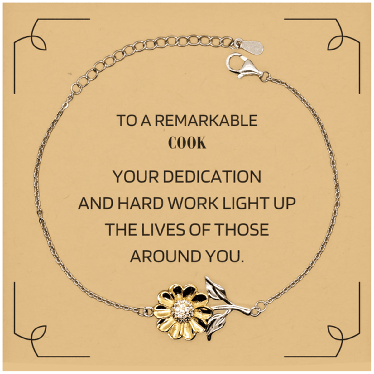 Remarkable Cook Gifts, Your dedication and hard work, Inspirational Birthday Christmas Unique Sunflower Bracelet For Cook, Coworkers, Men, Women, Friends - Mallard Moon Gift Shop