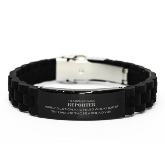 Remarkable Reporter Gifts, Your dedication and hard work, Inspirational Birthday Christmas Unique Black Glidelock Clasp Bracelet For Reporter, Coworkers, Men, Women, Friends - Mallard Moon Gift Shop