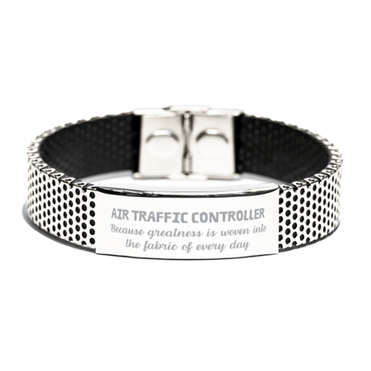 Sarcastic Air Traffic Controller Stainless Steel Bracelet Gifts, Christmas Holiday Gifts for Air Traffic Controller Birthday, Air Traffic Controller: Because greatness is woven into the fabric of every day, Coworkers, Friends - Mallard Moon Gift Shop
