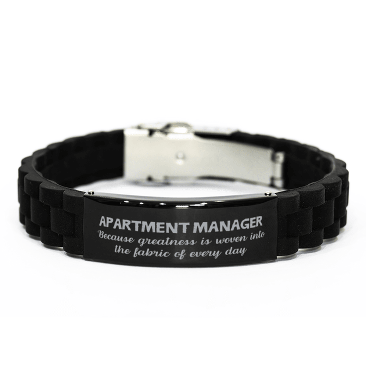 Sarcastic Apartment Manager Black Glidelock Clasp Bracelet Gifts, Christmas Holiday Gifts for Apartment Manager Birthday, Apartment Manager: Because greatness is woven into the fabric of every day, Coworkers, Friends - Mallard Moon Gift Shop