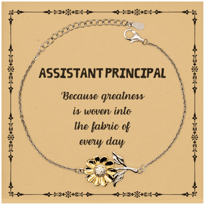 Sarcastic Assistant Principal Sunflower Bracelet Gifts, Christmas Holiday Gifts for Assistant Principal Birthday Message Card, Assistant Principal: Because greatness is woven into the fabric of every day, Coworkers, Friends - Mallard Moon Gift Shop