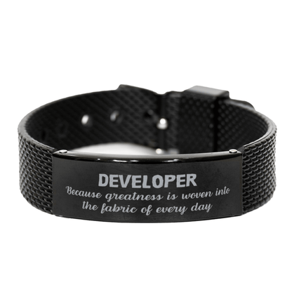 Sarcastic Developer Black Shark Mesh Bracelet Gifts, Christmas Holiday Gifts for Developer Birthday, Developer: Because greatness is woven into the fabric of every day, Coworkers, Friends - Mallard Moon Gift Shop