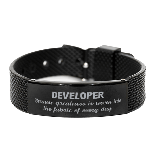 Sarcastic Developer Black Shark Mesh Bracelet Gifts, Christmas Holiday Gifts for Developer Birthday, Developer: Because greatness is woven into the fabric of every day, Coworkers, Friends - Mallard Moon Gift Shop