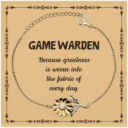 Sarcastic Game Warden Sunflower Bracelet Gifts, Christmas Holiday Gifts for Game Warden Birthday Message Card, Game Warden: Because greatness is woven into the fabric of every day, Coworkers, Friends - Mallard Moon Gift Shop