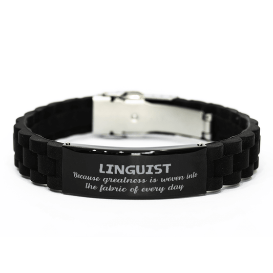 Sarcastic Linguist Black Glidelock Clasp Bracelet Gifts, Christmas Holiday Gifts for Linguist Birthday, Linguist: Because greatness is woven into the fabric of every day, Coworkers, Friends - Mallard Moon Gift Shop