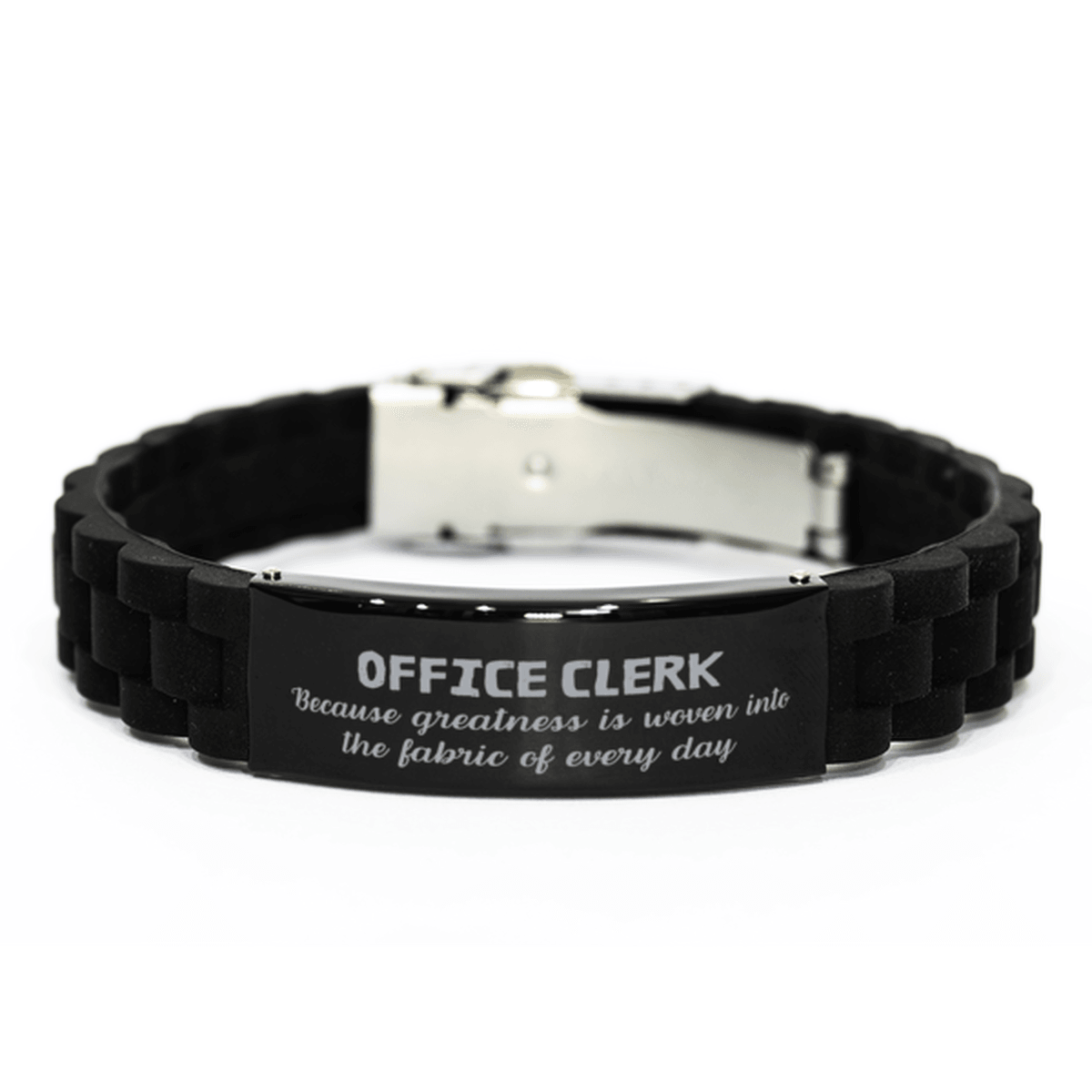 Sarcastic Office Clerk Black Glidelock Clasp Bracelet Gifts, Christmas Holiday Gifts for Office Clerk Birthday, Office Clerk: Because greatness is woven into the fabric of every day, Coworkers, Friends - Mallard Moon Gift Shop