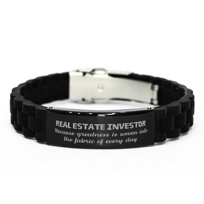 Sarcastic Real Estate Investor Black Glidelock Clasp Bracelet Gifts, Christmas Holiday Gifts for Real Estate Investor Birthday, Real Estate Investor: Because greatness is woven into the fabric of every day, Coworkers, Friends - Mallard Moon Gift Shop