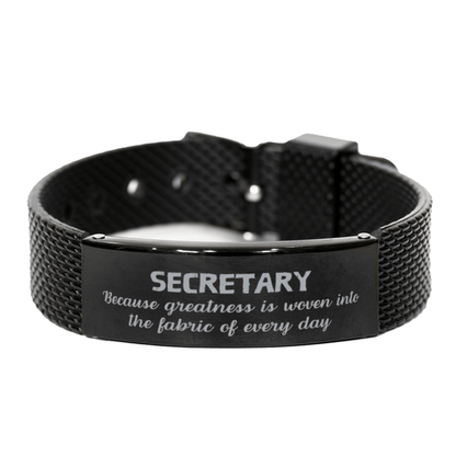 Sarcastic Secretary Black Shark Mesh Bracelet Gifts, Christmas Holiday Gifts for Secretary Birthday, Secretary: Because greatness is woven into the fabric of every day, Coworkers, Friends - Mallard Moon Gift Shop
