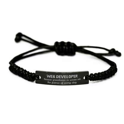 Sarcastic Web Developer Black Rope Bracelet Gifts, Christmas Holiday Gifts for Web Developer Birthday, Web Developer: Because greatness is woven into the fabric of every day, Coworkers, Friends - Mallard Moon Gift Shop