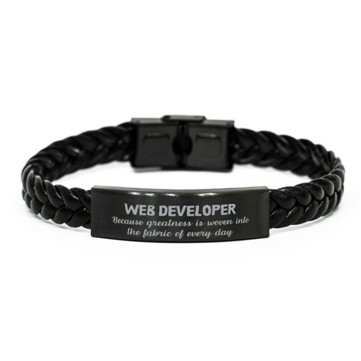 Sarcastic Web Developer Braided Leather Bracelet Gifts, Christmas Holiday Gifts for Web Developer Birthday, Web Developer: Because greatness is woven into the fabric of every day, Coworkers, Friends - Mallard Moon Gift Shop
