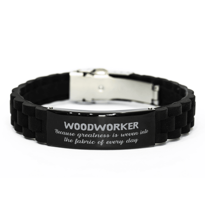 Sarcastic Woodworker Black Glidelock Clasp Bracelet Gifts, Christmas Holiday Gifts for Woodworker Birthday, Woodworker: Because greatness is woven into the fabric of every day, Coworkers, Friends - Mallard Moon Gift Shop