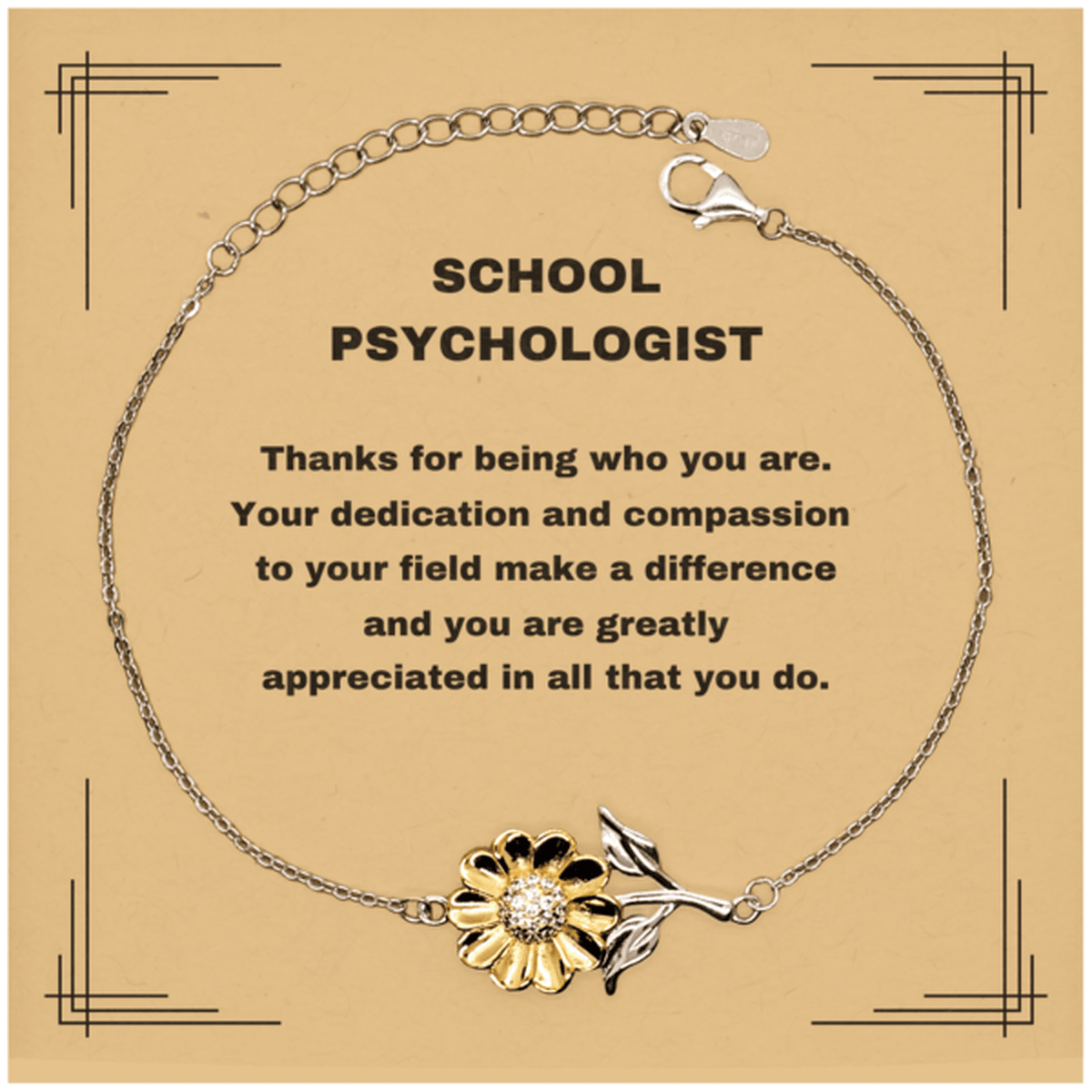 School PsychologistSunflower Bracelet - Thanks for being who you are - Birthday Christmas Jewelry Gifts Coworkers Colleague Boss - Mallard Moon Gift Shop