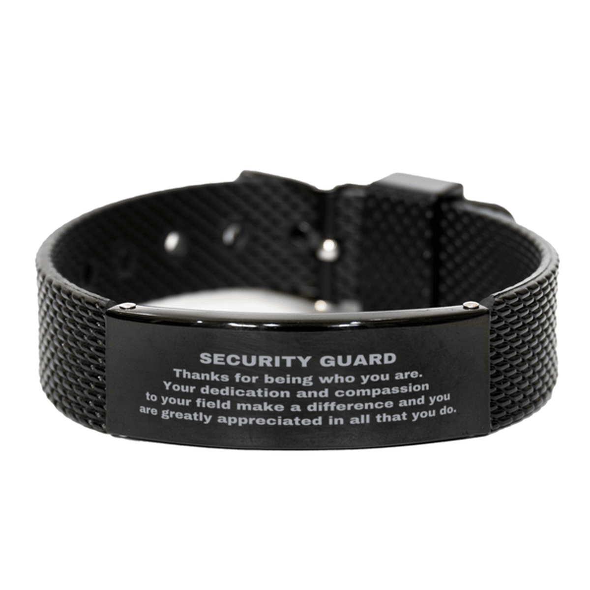 Security Guard Black Shark Mesh Stainless Steel Engraved Bracelet - Thanks for being who you are - Birthday Christmas Jewelry Gifts Coworkers Colleague Boss - Mallard Moon Gift Shop