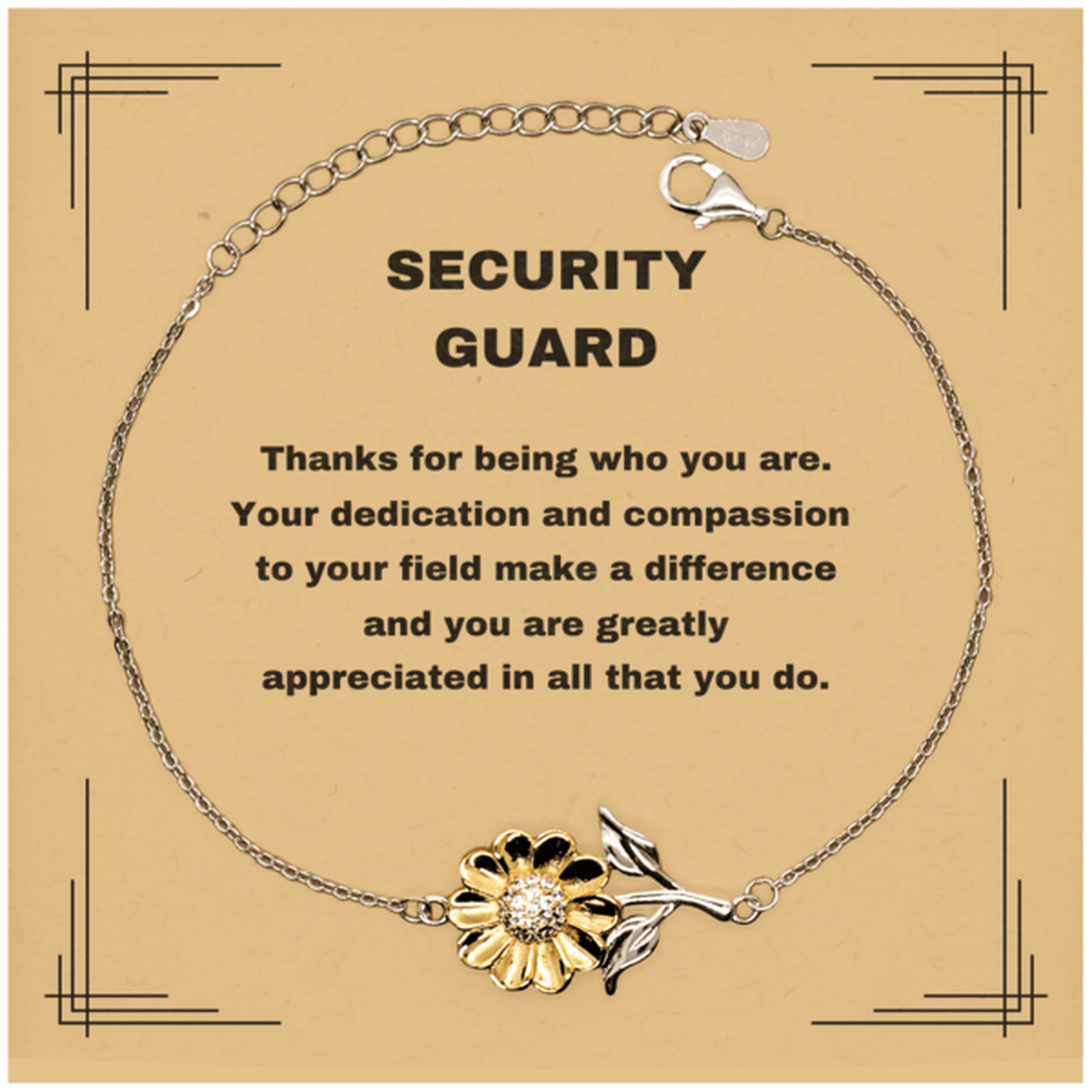 Security GuardSunflower Bracelet - Thanks for being who you are - Birthday Christmas Jewelry Gifts Coworkers Colleague Boss - Mallard Moon Gift Shop