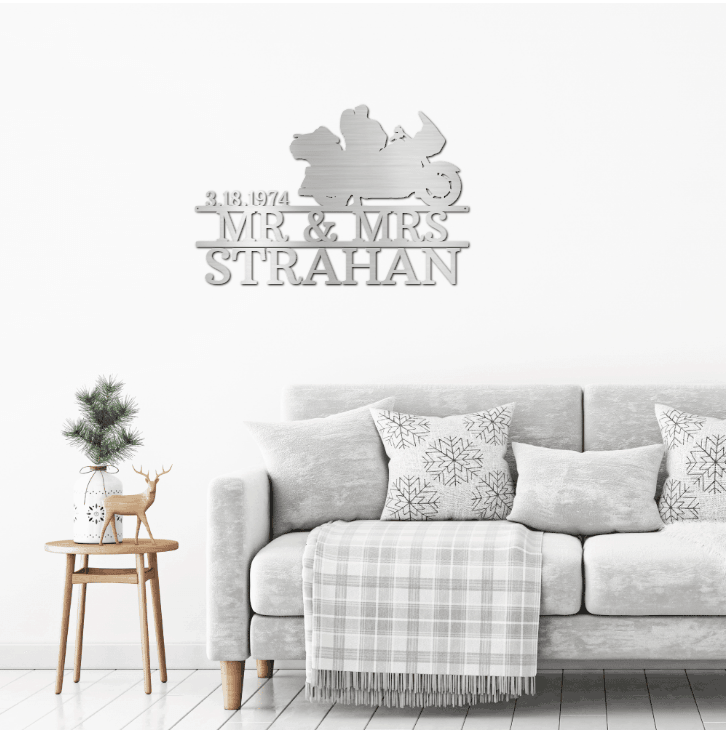 Motorcycle Mr. and Mrs. Custom Name Metal Art Wall Sign - Mallard Moon Gift Shop