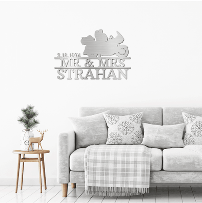 Motorcycle Mr. and Mrs. Custom Name Metal Art Wall Sign - Mallard Moon Gift Shop