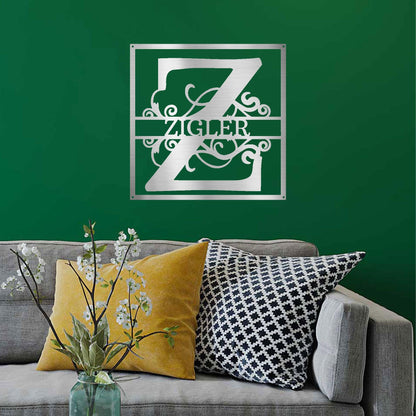 Personalized Split Square Custom Initial and Name Steel Wall Sign Metal Art - Mallard Moon Gift Shop