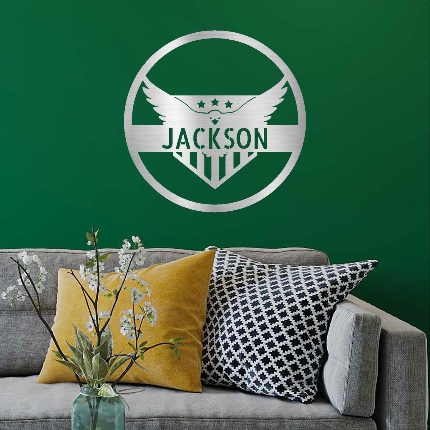 Attacking Eagle Monogram Personalized Indoor Outdoor Steel Wall Sign Art - Mallard Moon Gift Shop
