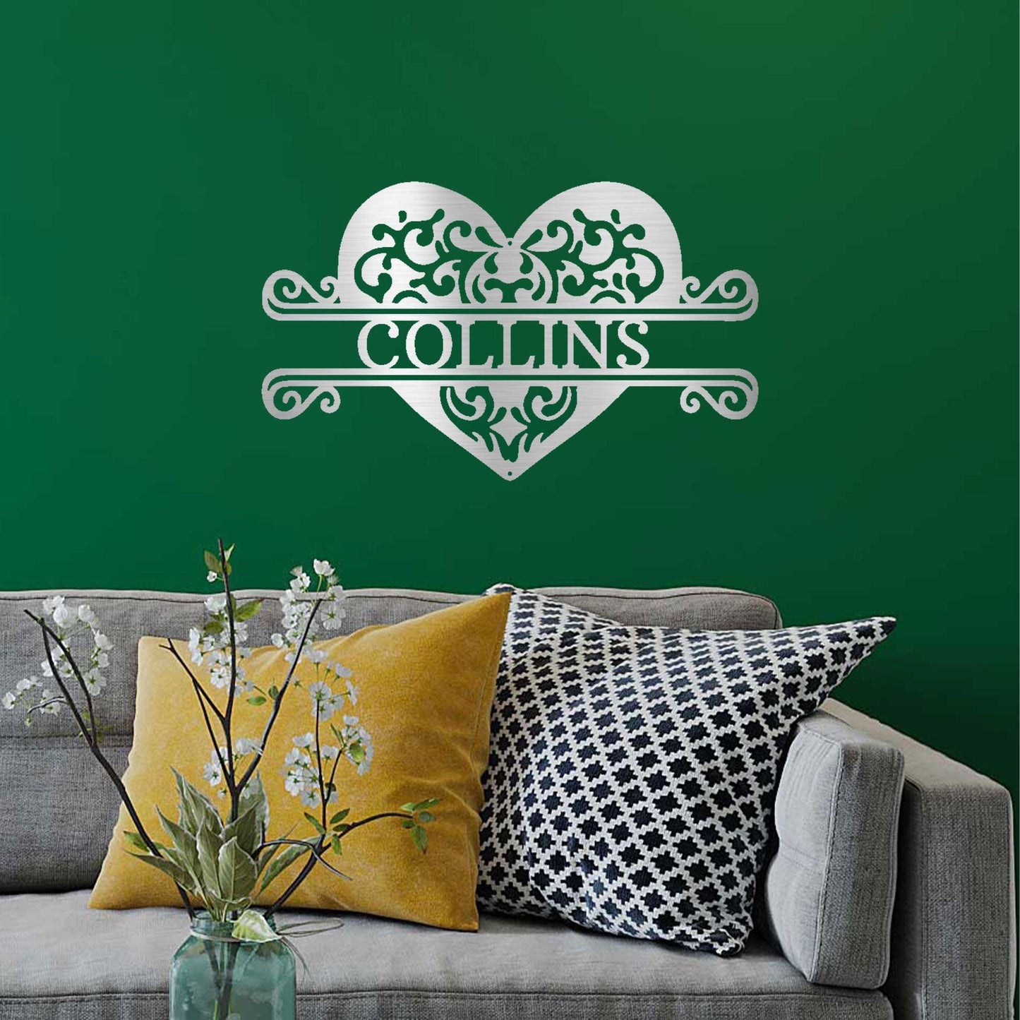 Fancy Heart Custom Name Steel Wall Sign - Mallard Moon Gift Shop