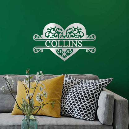 Fancy Heart Custom Name Steel Wall Sign - Mallard Moon Gift Shop